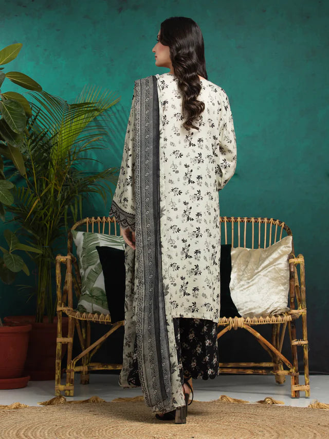 Unstitched Dark Cream Embroidered Raw Silk 3 Piece
